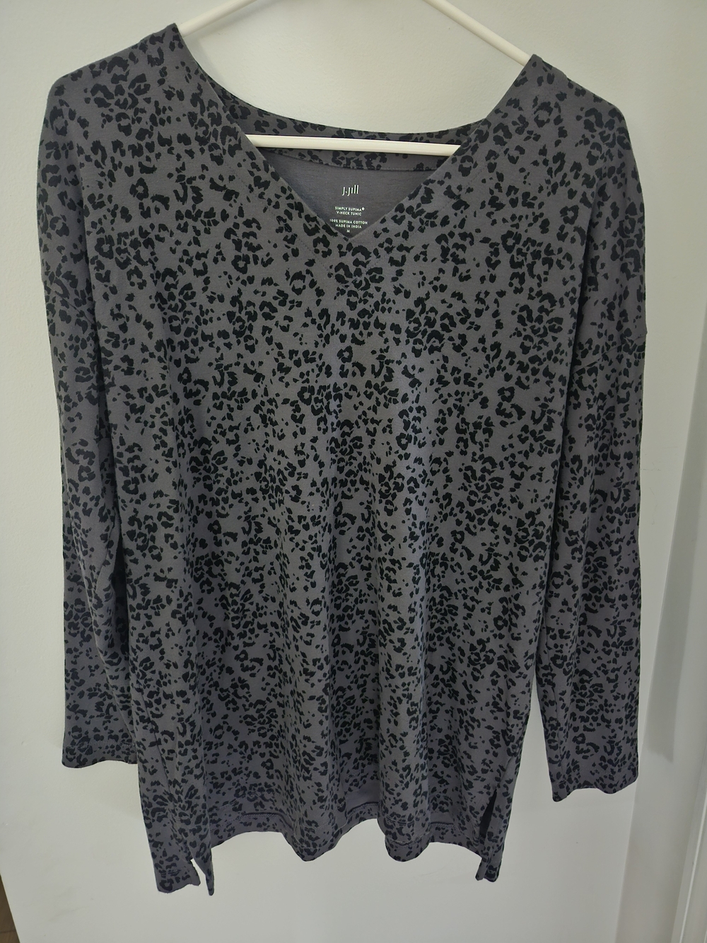 J. Jill Gray Long Sleeve V-Neck Top with Black Animal Print